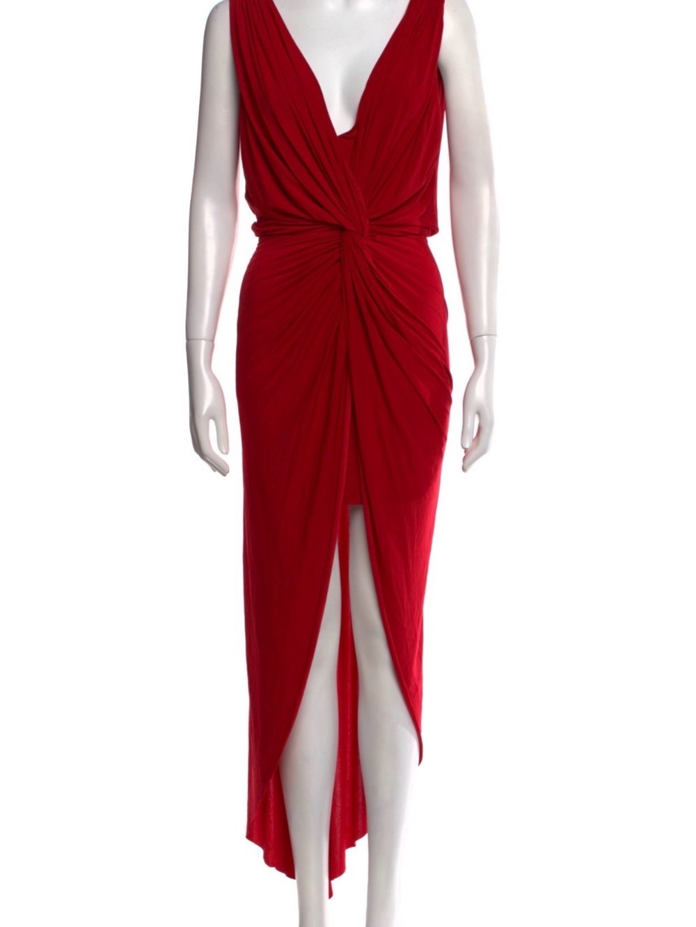Misa Los Angeles Red Draped High-Low Twist Front Dress